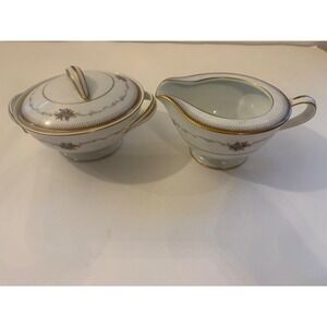 Noritake Fine China Joanne Sugar Bowl, Lid ‎ & Creamer Set 6466 Japan